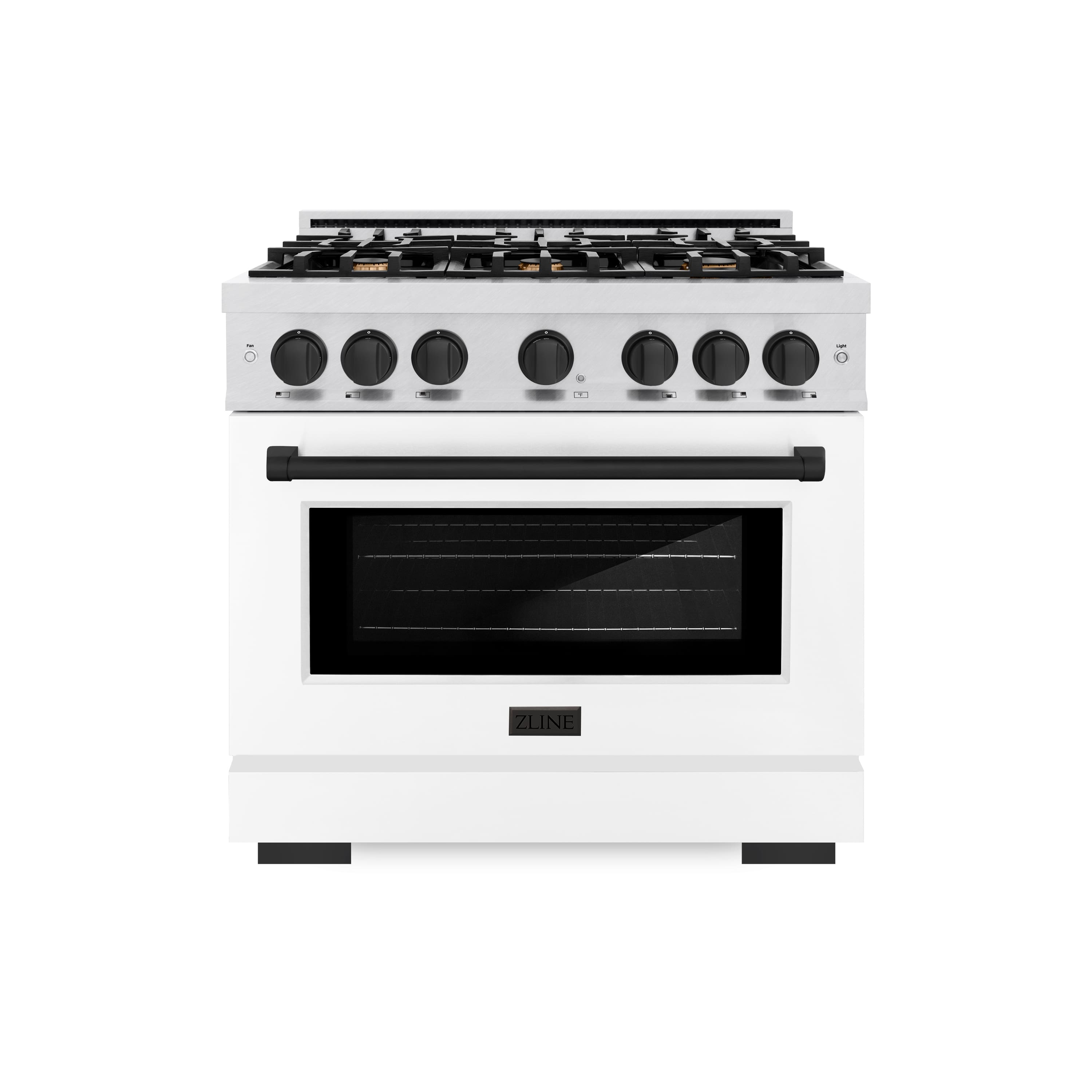 Front. ZLINE - ZLINE Autograph 36 in. Freestanding Select Satin Steel Gas Range w/ White Door & Black Accents - Satin Stainless Steel.