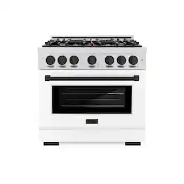 ZLINE - Autograph 36 in. Freestanding Select Satin Steel Gas Range w/ White Door & Black Accents - Satin Stainless Steel