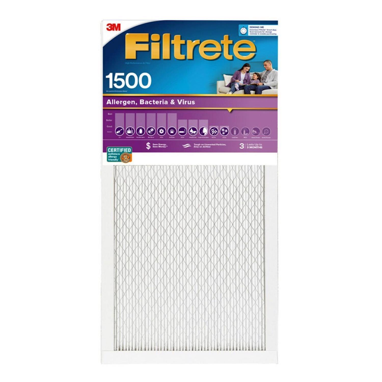 3M Filtrete 1500  
Allergen, Bacteria & Virus  
CERTIFIED  
$ Savings  
3 Lasts Longer