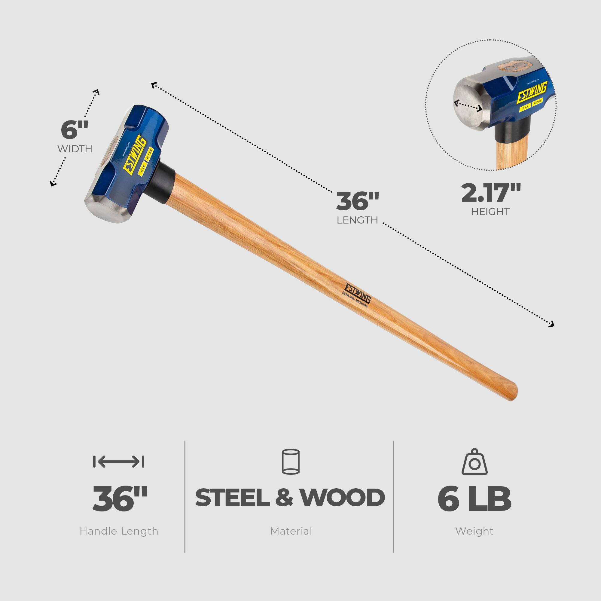 6" WIDTH  
36" LENGTH  
2.17" HEIGHT  

36" Handle Length  
STEEL & WOOD Material  
6 LB Weight
