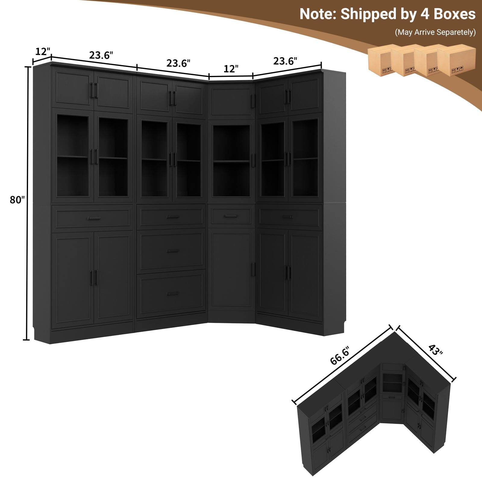 Note: Shipped by 4 Boxes (May Arrive Separately)

12"  
23.6"  
23.6"  
12"  
23.6"  
80"  
66.6"  
43"