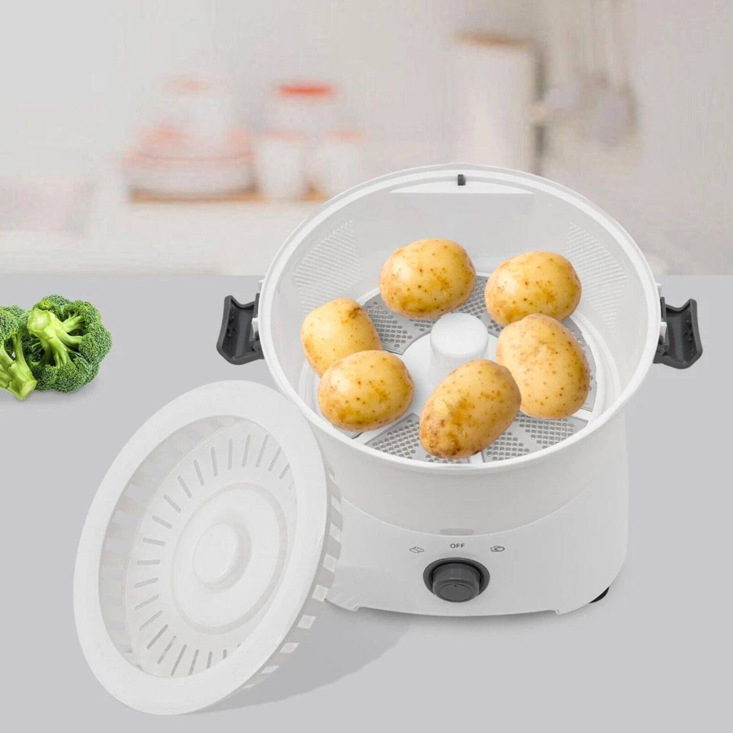 Left. Stock Preferred - Electric 85W Automatic Potato Peeler & Vegetable Spinner - White.