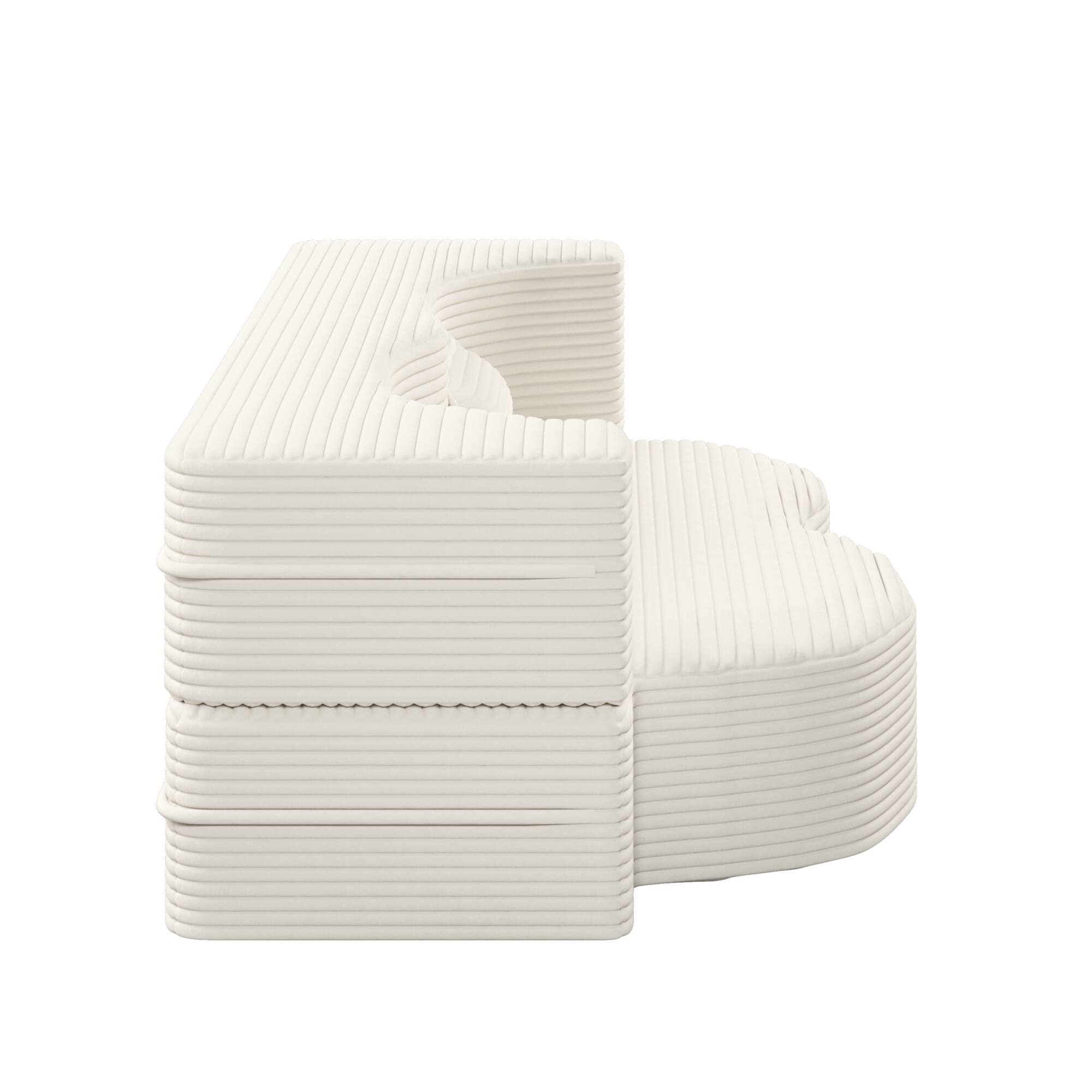 Alt View 7. GOODSILO - Convertible Plush Corduroy Floor Sleeper Sofa with Dual Pillows for Living Room and Guest Use - Beige+White.