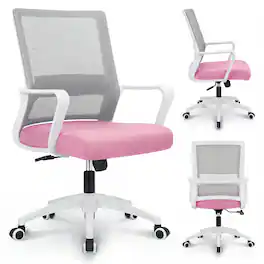 Celtoss - Ergonomic Mesh Office Chair, Mid Back Desk Chair with Lumbar Support, Adjustable Swivel Wheels - Pink