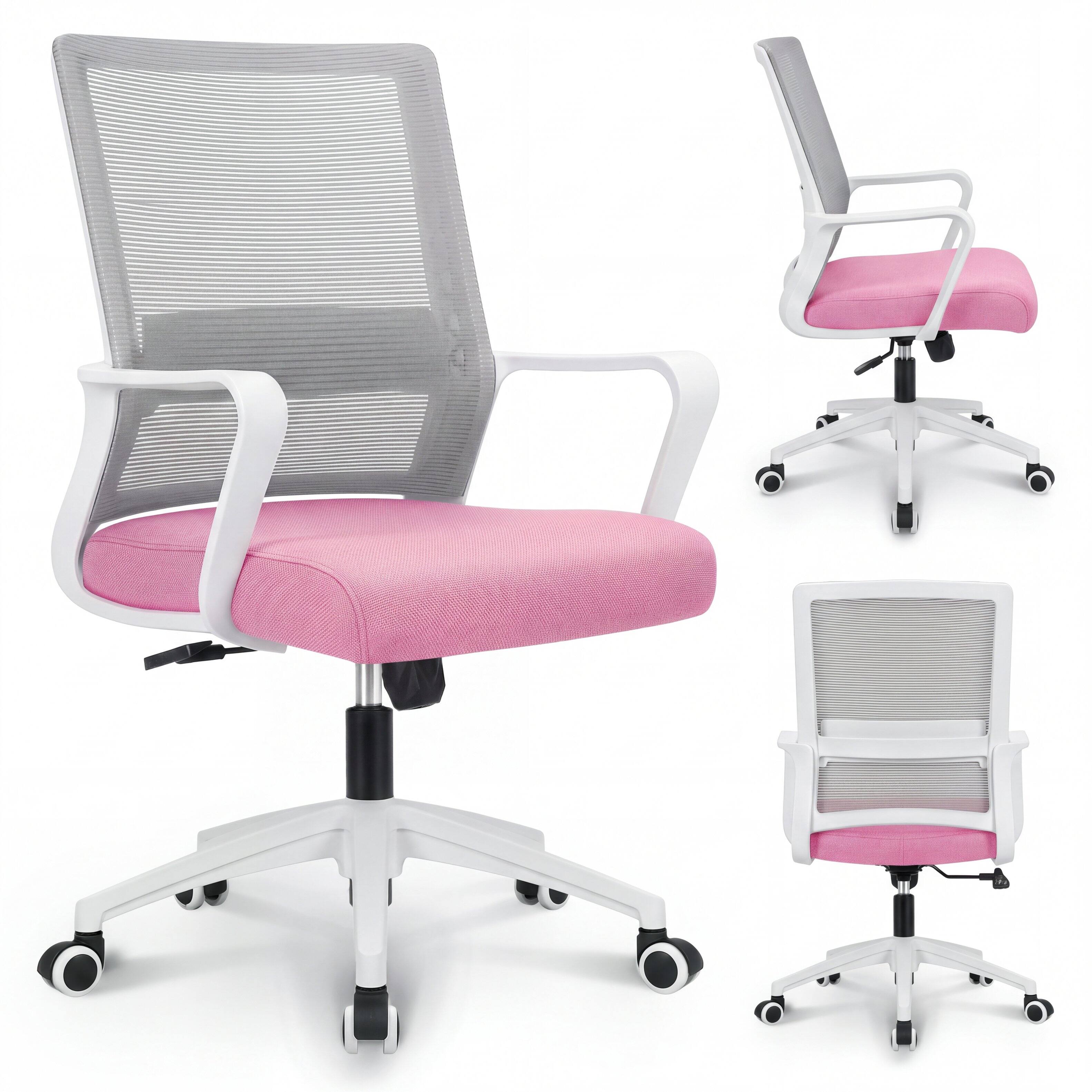 Celtoss - Ergonomic Mesh Office Chair, Mid Back Desk Chair with Lumbar Support, Adjustable Swivel Wheels - Pink