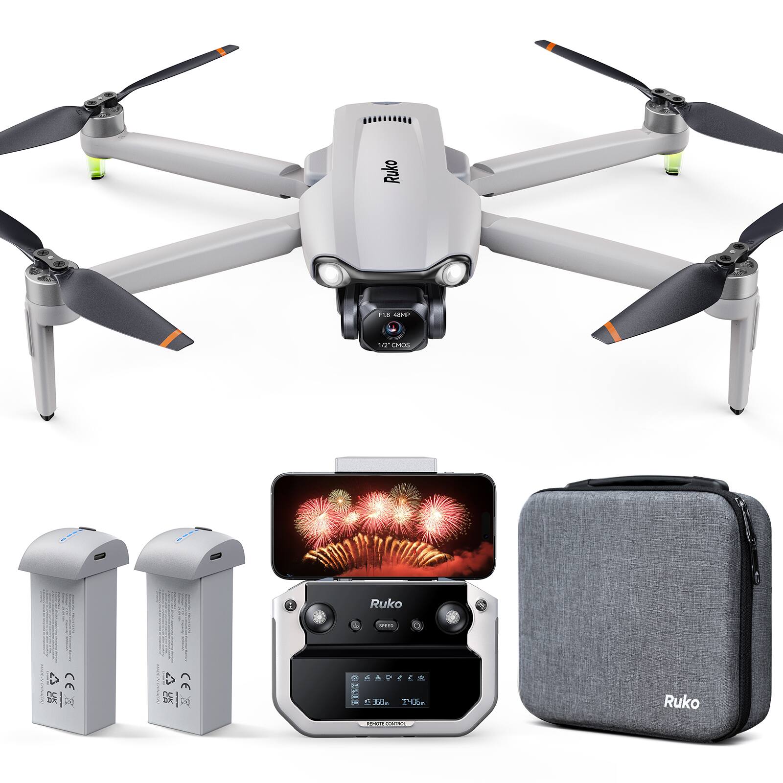 Ruko - F11PRO 2 Plus Drones with Camera for Adults, 48MP Night Vision 4K Video 8K Photo,3-Axis Gimbal Stabilizer - Gray