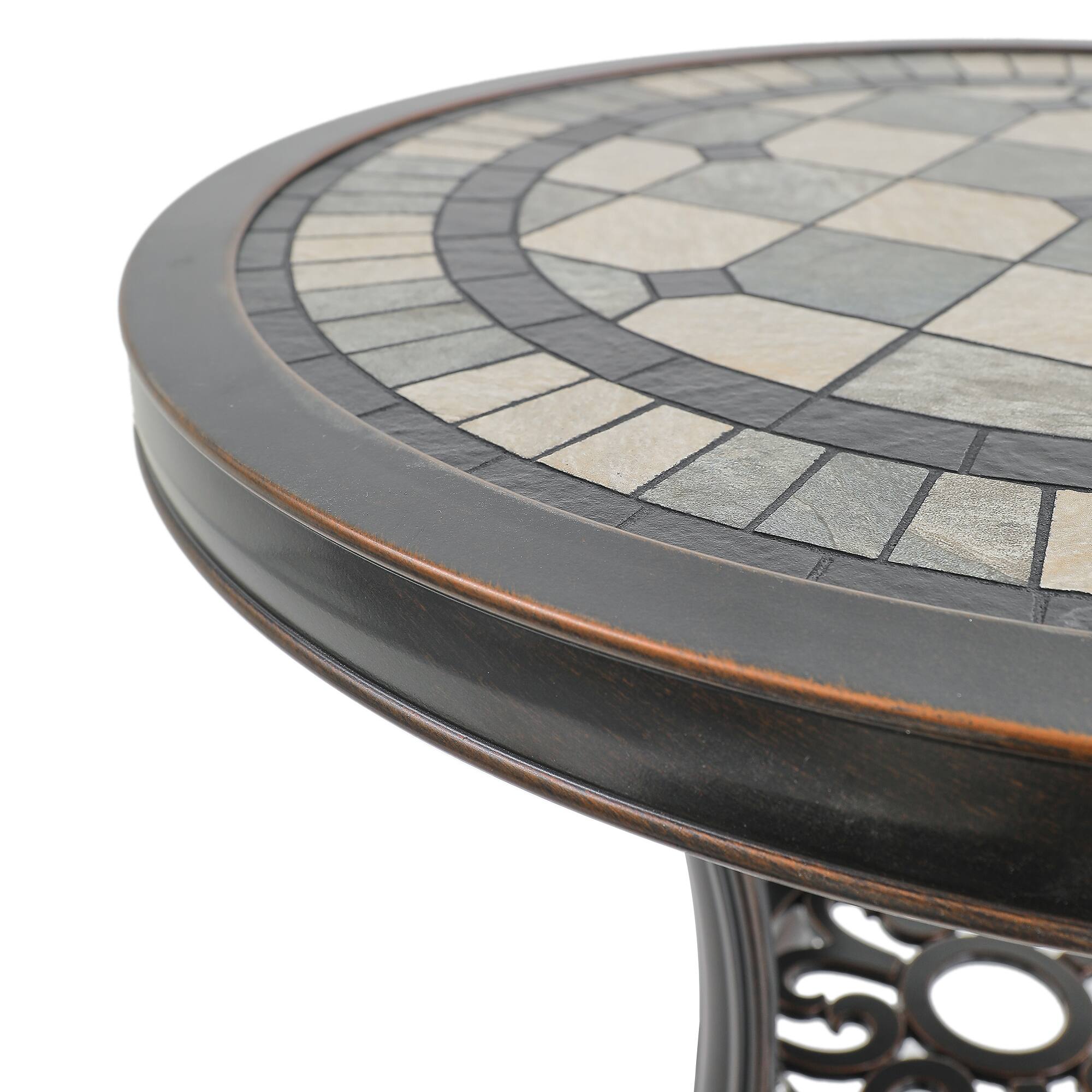 Alt View 1. Mondawe - Outdoor Cast Aluminum Round Table with Tiled Lattice Top - Bronze.