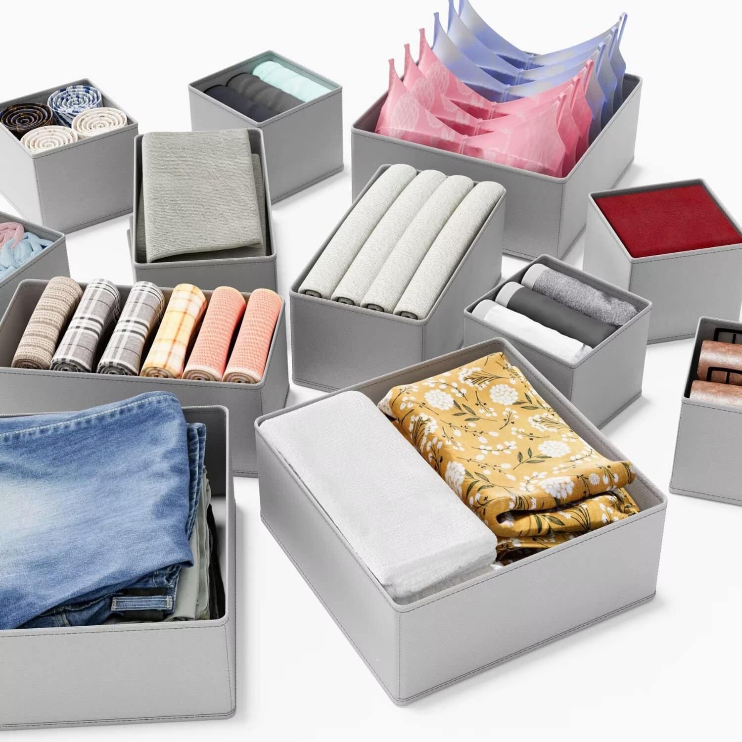 Front. Tooloton - Closet Drawer Organizers, 12-Pack Storage Bins and Drawer Dividers (Grey) - Grey.