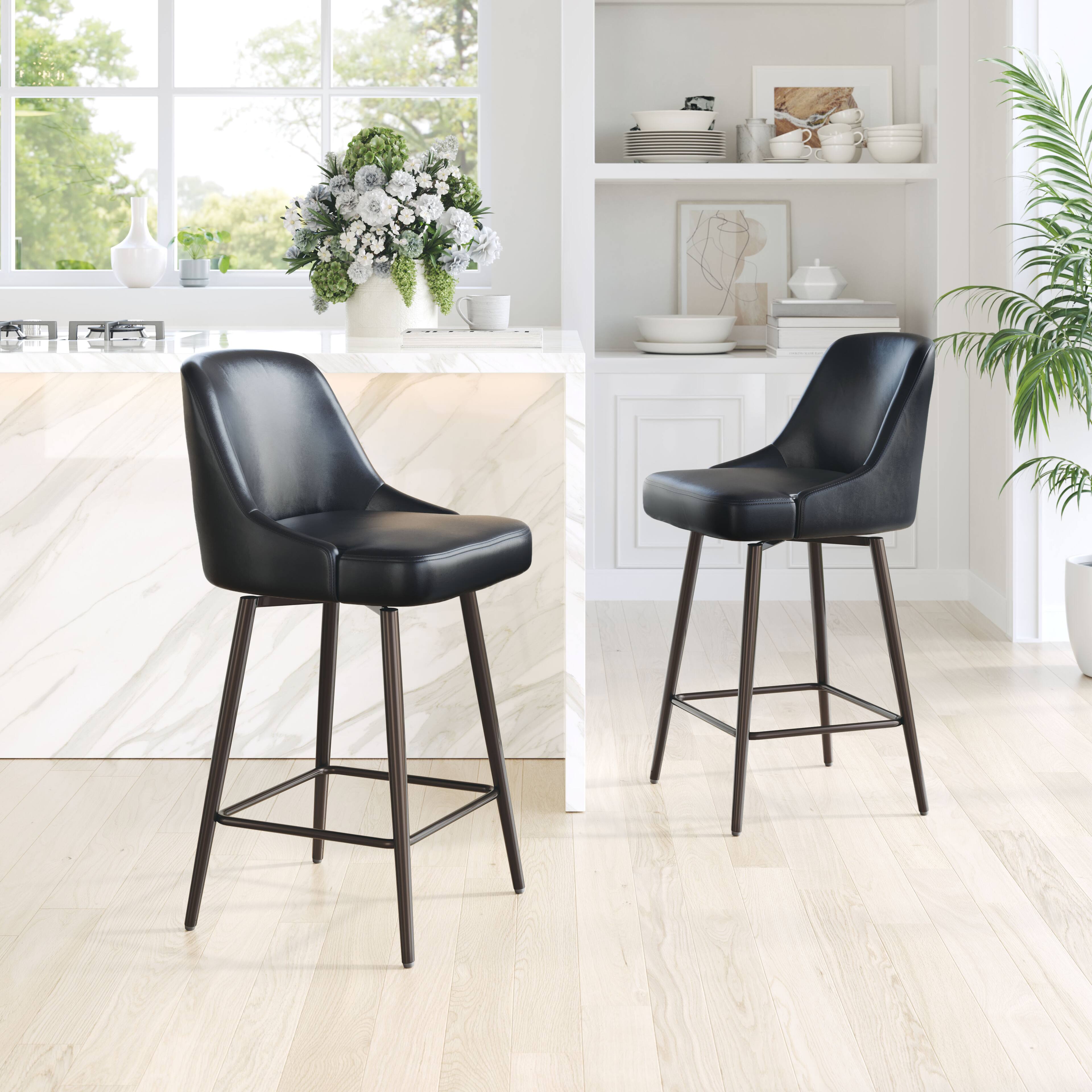 Angle. Hivvago - Keppel Swivel Counter Stool Black & Bronze - Black & Bronze.