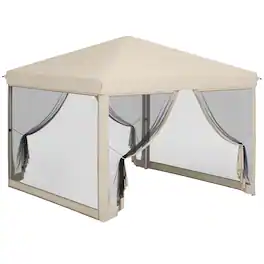Outsunny - x 10' Pop Up Canopy Tent with Mesh Sidewalls, Height Adjustable - Beige