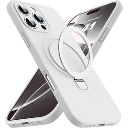 Entronix - Magnetic Case for iPhone 16 Pro - Soft-Touch Liquid Silicone with Gripstand - White