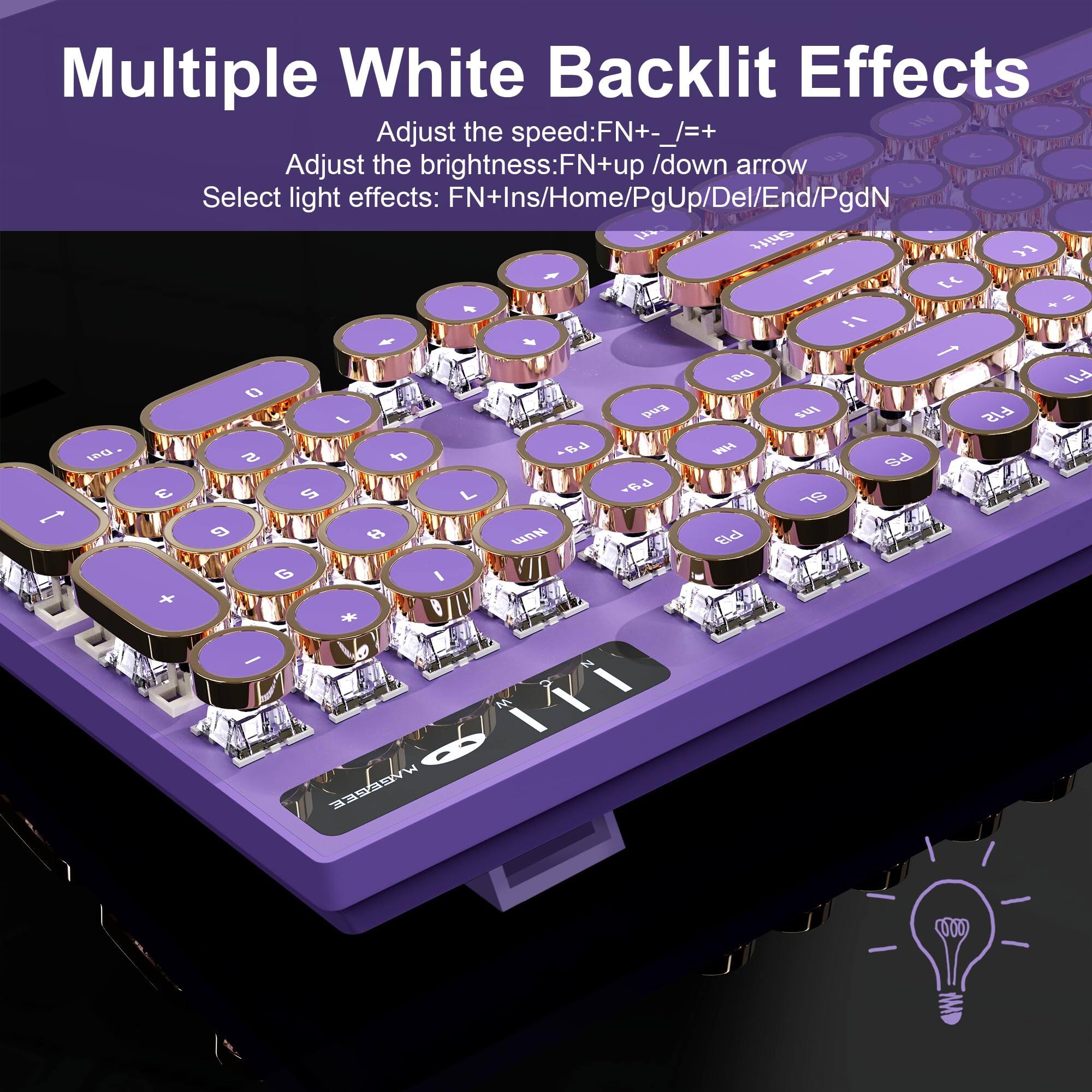 Multiple White Backlit Effects

Adjust the speed: FN+-/=+
Adjust the brightness: FN+up /down arrow
Select light effects: FN+Ins/Home/PgUp/Del/End/PgDn