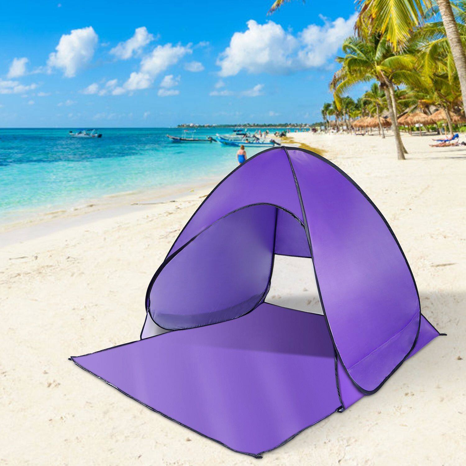Angle. Loheer - Loheer Pop Up Beach Tent Sun Shade Shelter Anti-UV Automatic Waterproof Canopy 2-3 Person Purple - Purple.