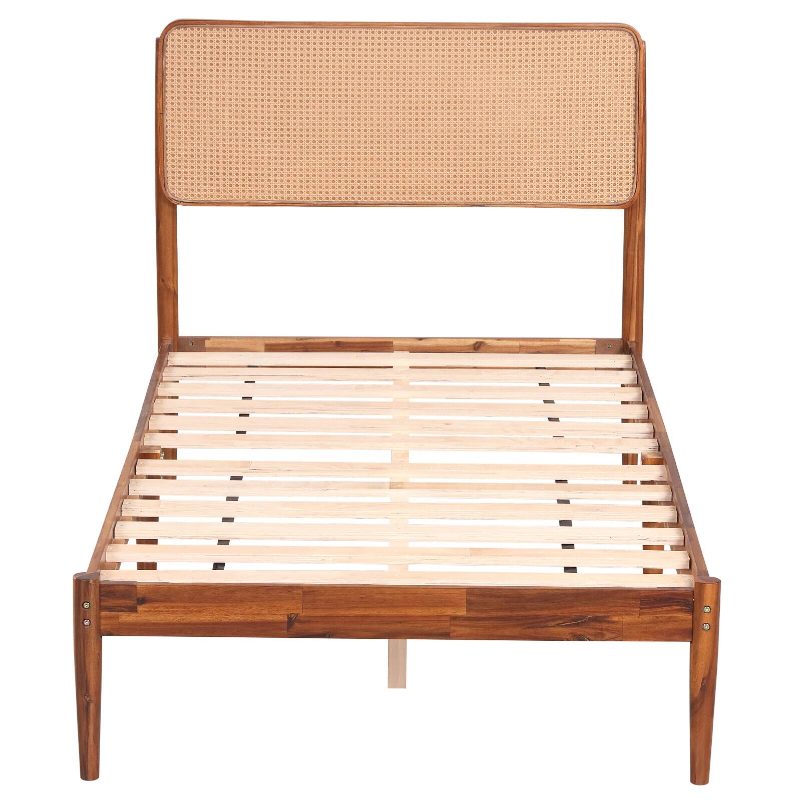 Alt View 9. Costway - Costway Wooden Bed Frame Twin Size with Wooden Slat Support, No Box Spring Needed - Brown.