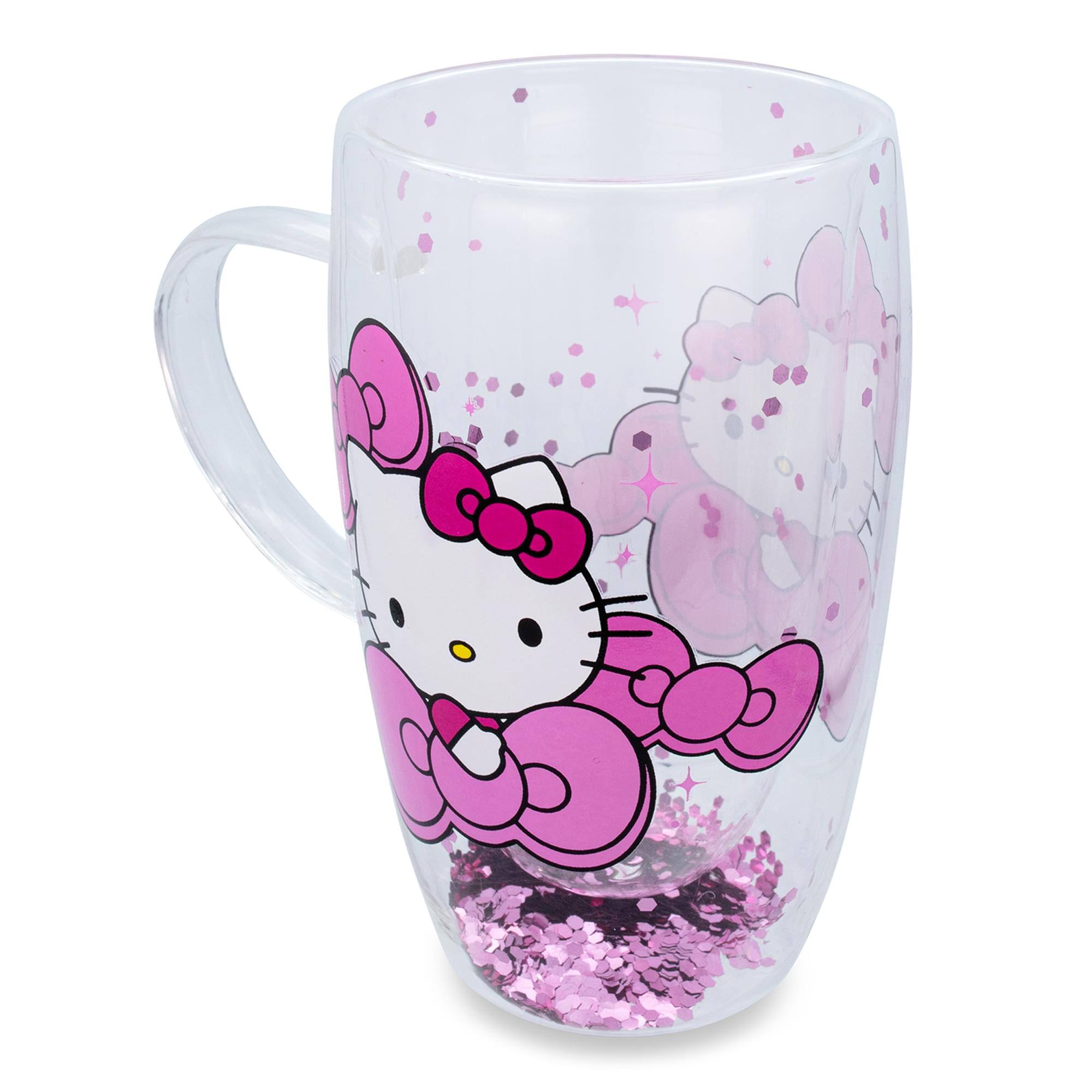 Alt View 1. Silver Buffalo - Sanrio Hello Kitty Bows and Stars Confetti Glass Mug | Holds 15 Ounces - Pink.