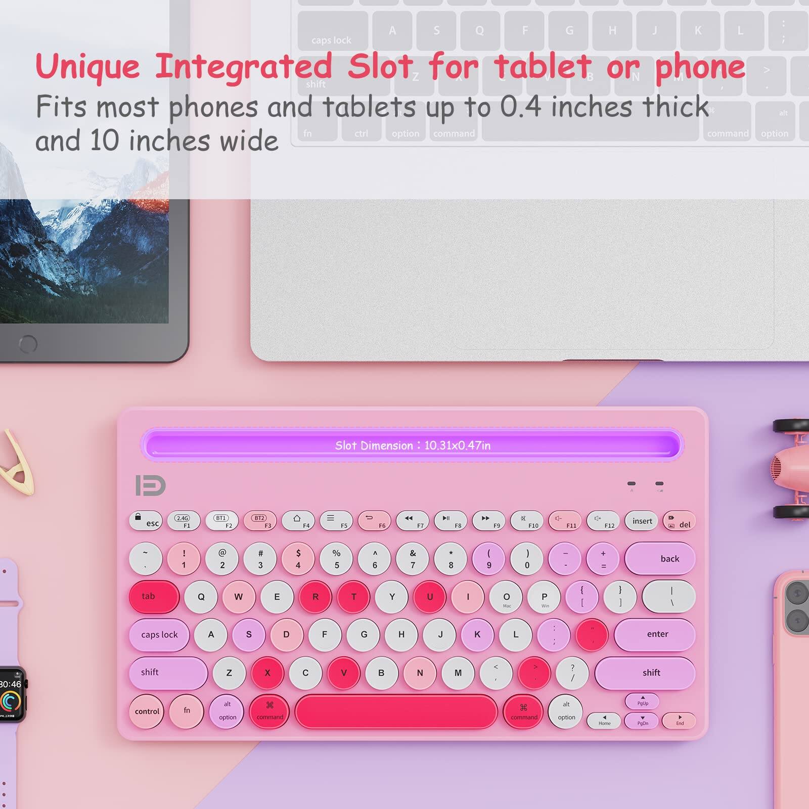 Unique Integrated Slot for tablet or phone  
Fits most phones and tablets up to 0.4 inches thick and 10 inches wide  

Slot Dimension: 10.31x0.47in