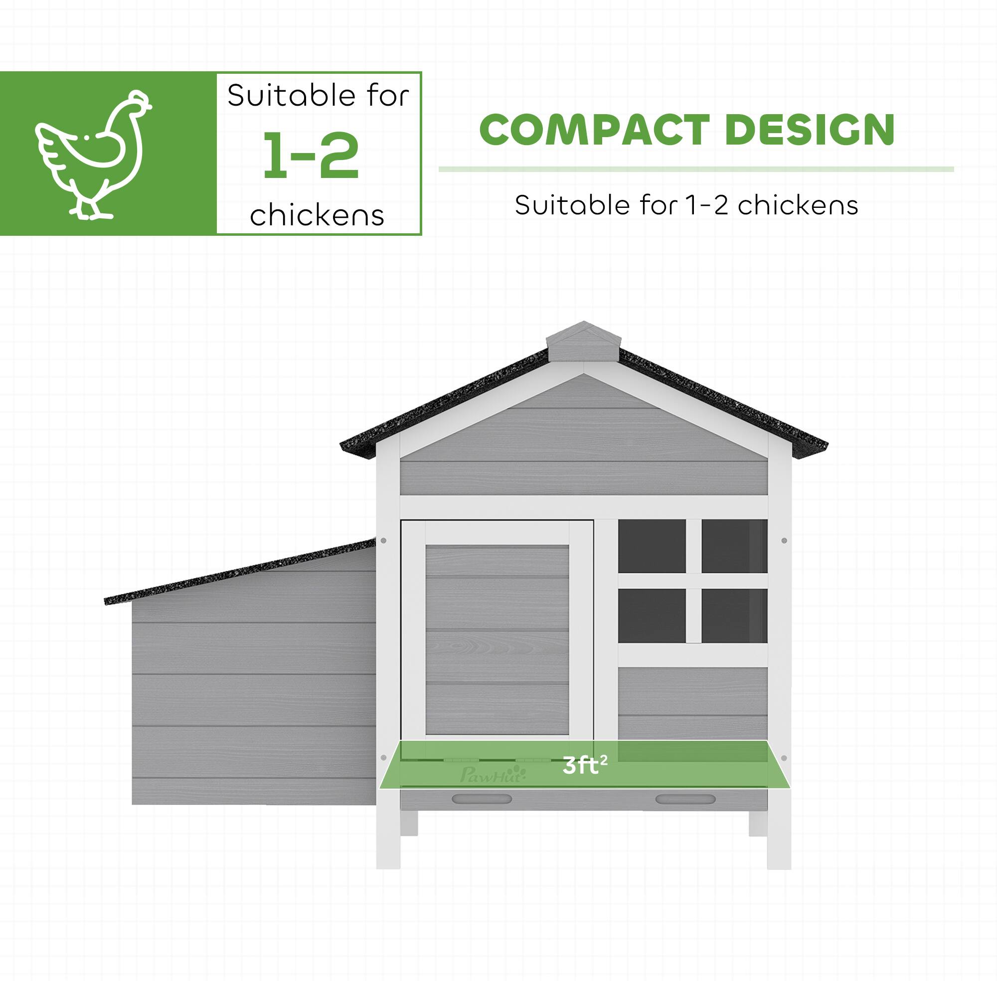 Suitable for COMPACT DESIGN 1-2 chickens  
Suitable for 1-2 chickens  
PawHit 3ft²