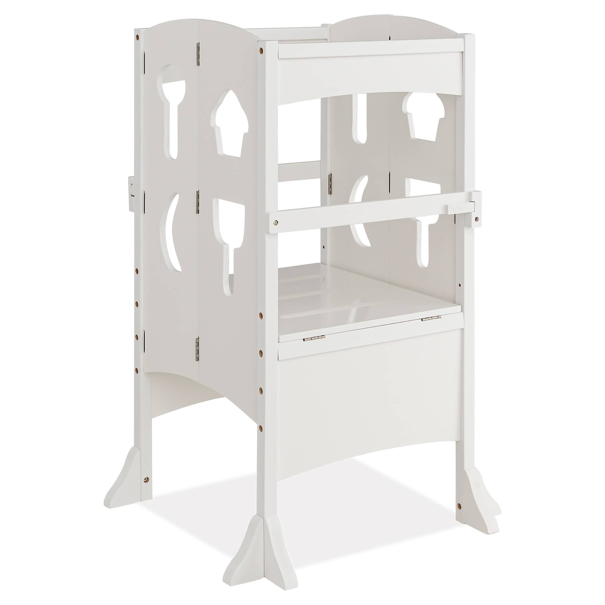 Alt View 9. Costway - Costway Folding Kitchen Kids Step Ladder Stool Wooden Toddler Safety Tower Helper - White.