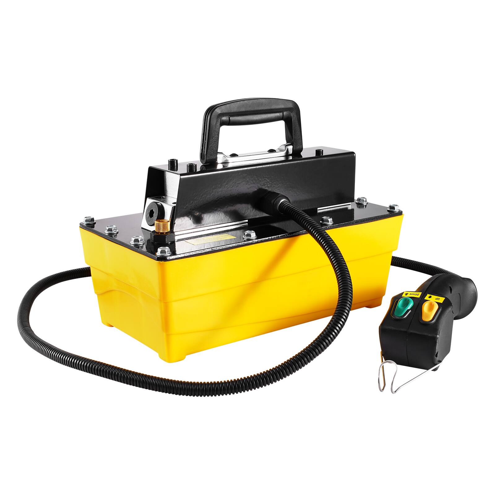 Alt View 5. VEVOR - 10,000PSI Air Hydraulic Pump, 0.61 Gal Reservoir, NPT 3/8 In Oil Outlet, NPT 1/4 In Inlet, Plastic Air Hydraulic Pump - Yellow;Black.