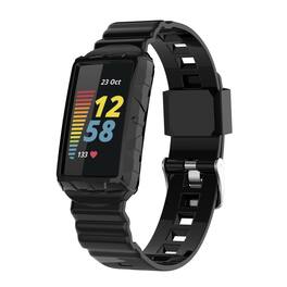 StrapsCo - Rugged Rubber Case Strap Silicone Watch Band For Fitbit Charge 6 - Black