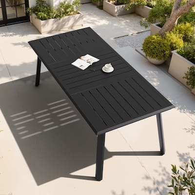 Photos - Garden Furniture Patio Crestlive Products - 83in Large Aluminum Rust Resistant Outdoor Dining Table 37.99inWx82.68inL Umbrella Hole - Black C