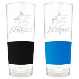 Great American Products - Miami Marlins 22oz. Logo Score Pint Glass Two-Piece Set - Multicolor