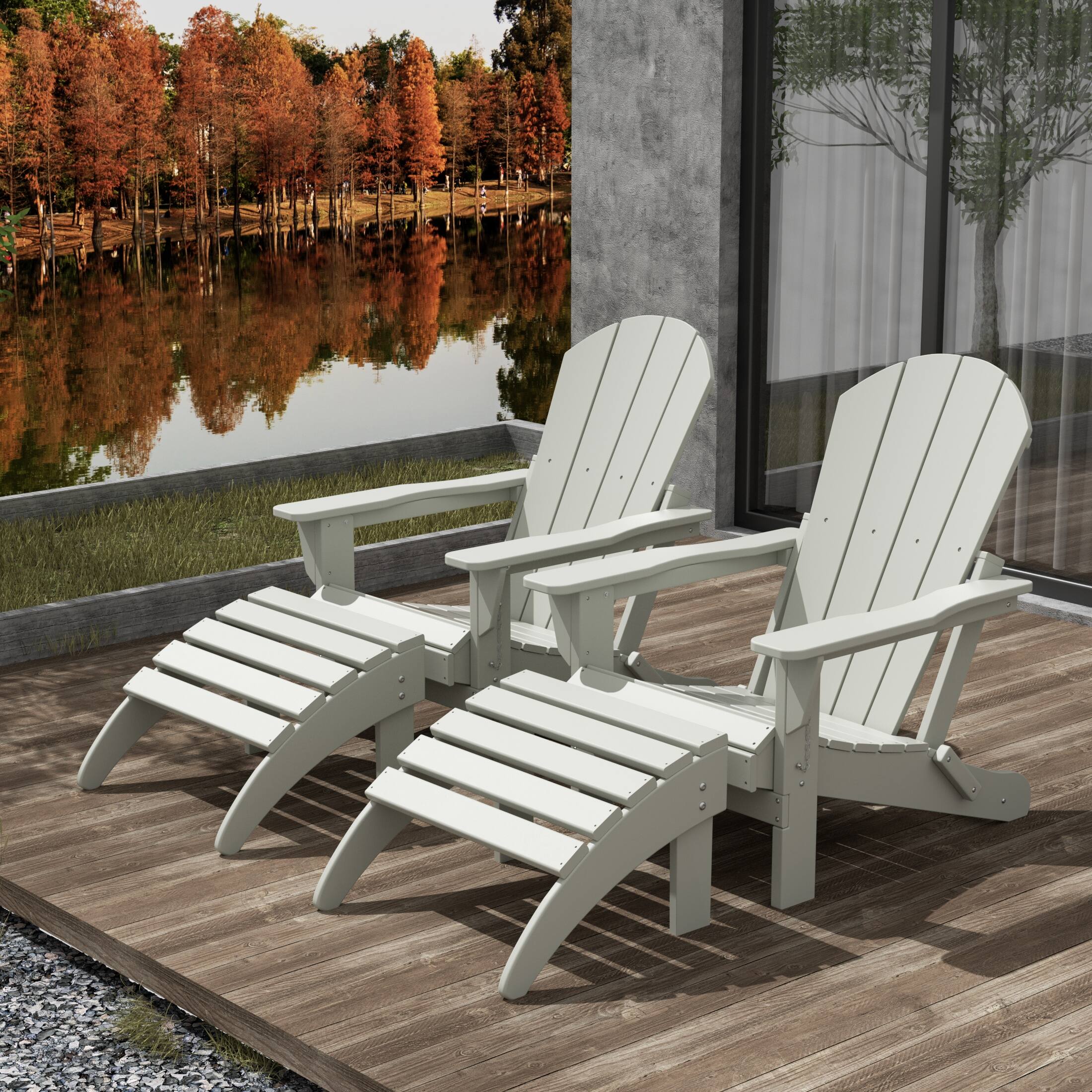 Angle. WestinTrends - WestinTrends Malibu 4-Piece set classic Adirondack chairs with ottoman (2 seater) - Sand.