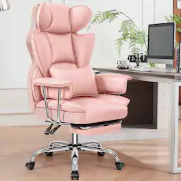 KERDOM - Ergonomic Big and Tall Office Chair with Footrest, Soft High Back Executive Beautiful PU Leather Computer Chair - Pink