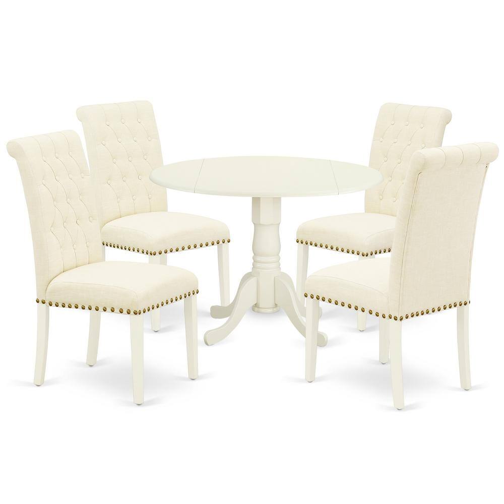 Back. East West Furniture - Dining Room Set Linen White - Brown.