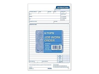 TOPS - Job 3-Part Carbonless Work Orders, 8.62"L x 5.67"W, 50 Sets/Book (3868) - White