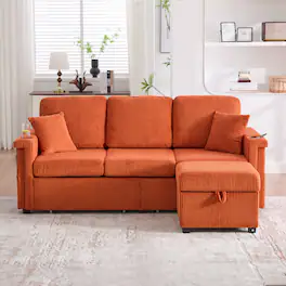 Trinkets Crazed - 76" L Shaped Sectional Couches with Storage Ottoman, 3 Seater Corduroy Sofa with 2 Drawers - Orange