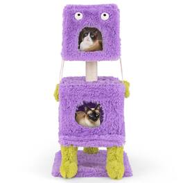 Gymax - Cat Tree Cute Monster-Themed Cat Tower w/ 2 Private Condos & Soft Long Plush - GYM14662