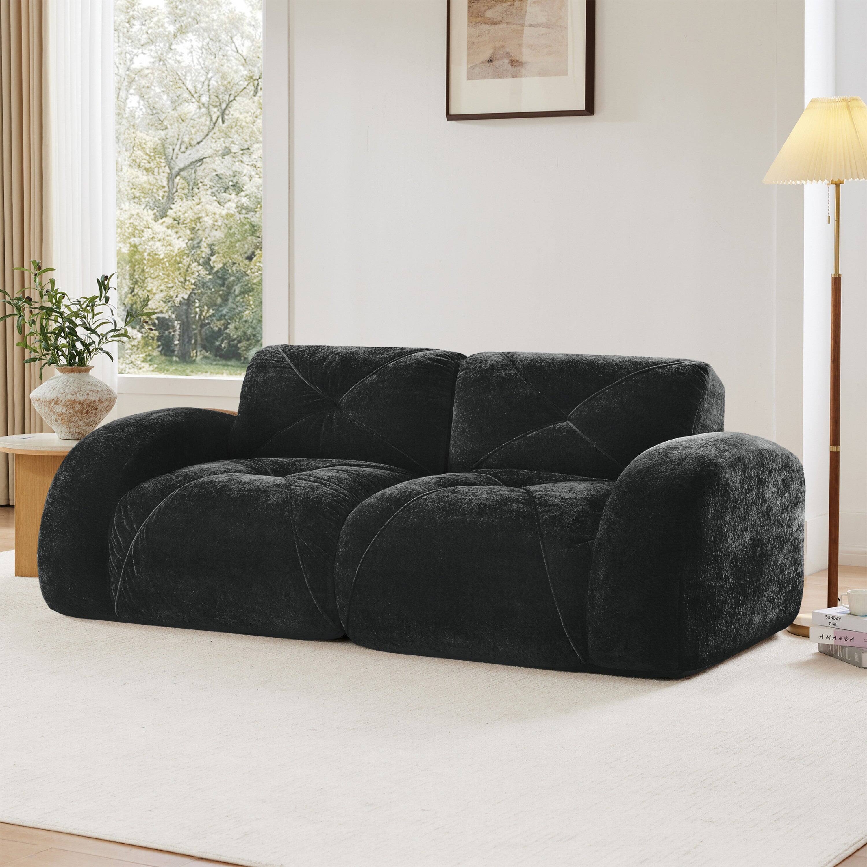 Alt View 1. Boyel Living - 2 Seater Tufted Boneless Sofa Soft Velvet No Assembly Ergonomic Design Black - Black.