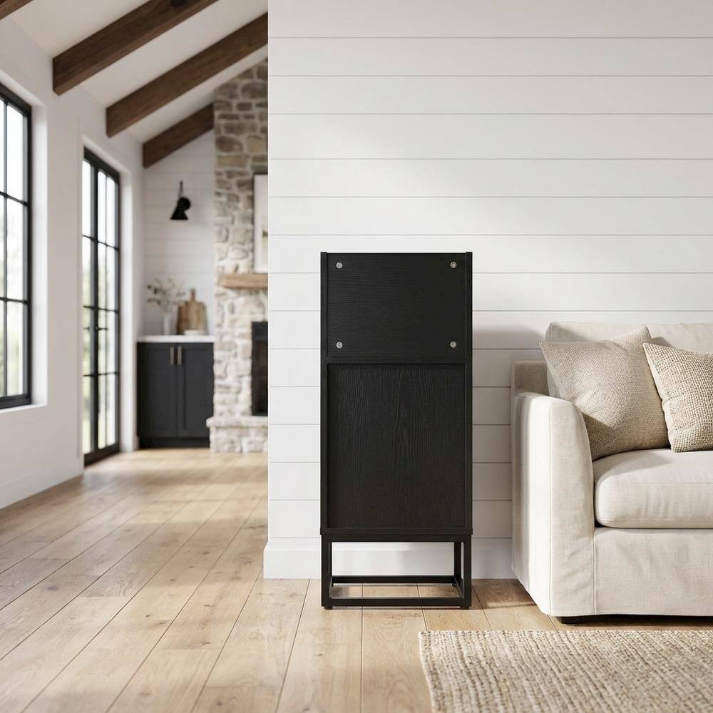 Alt View 4. FurniFact - Vinyl Record Storage Stand in Black with Compact Design for Home Entertainment - Black.