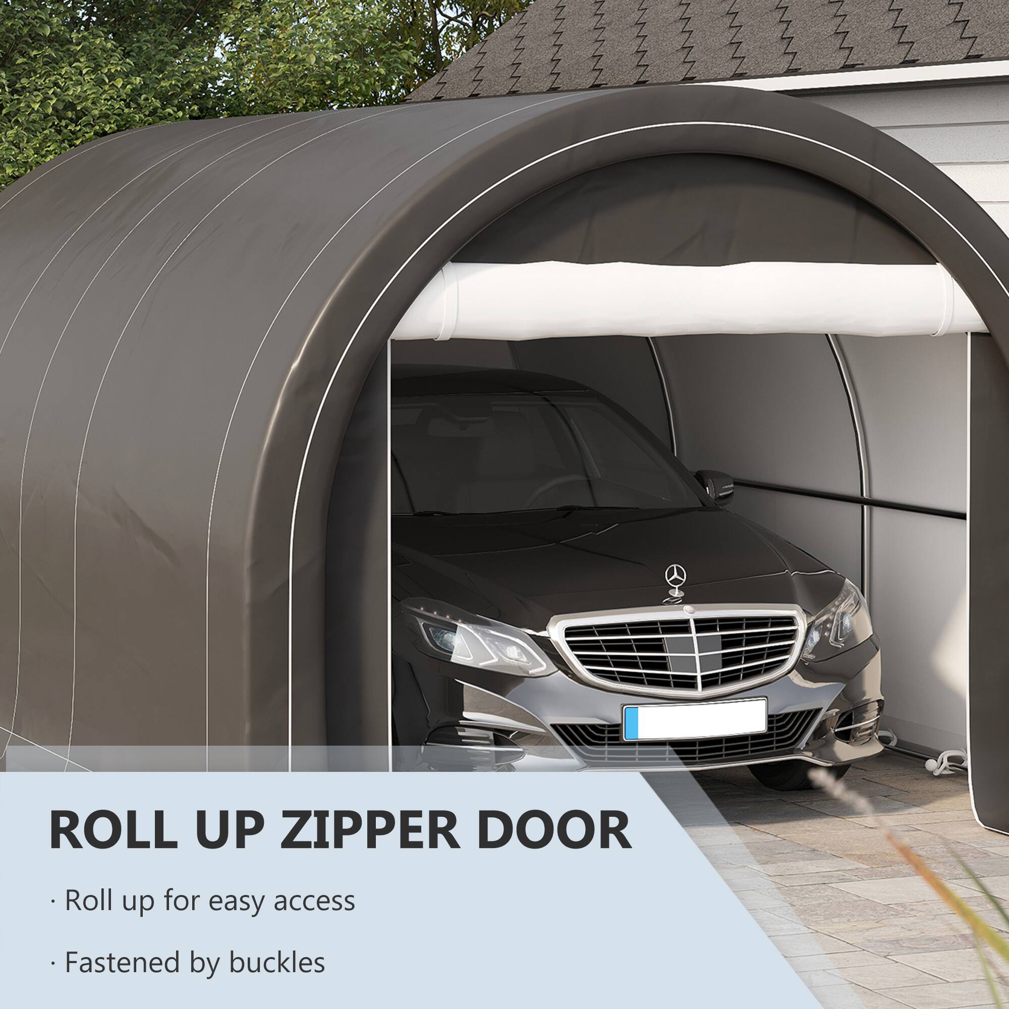 ROLL UP ZIPPER DOOR

- Roll up for easy access
- Fastened by buckles