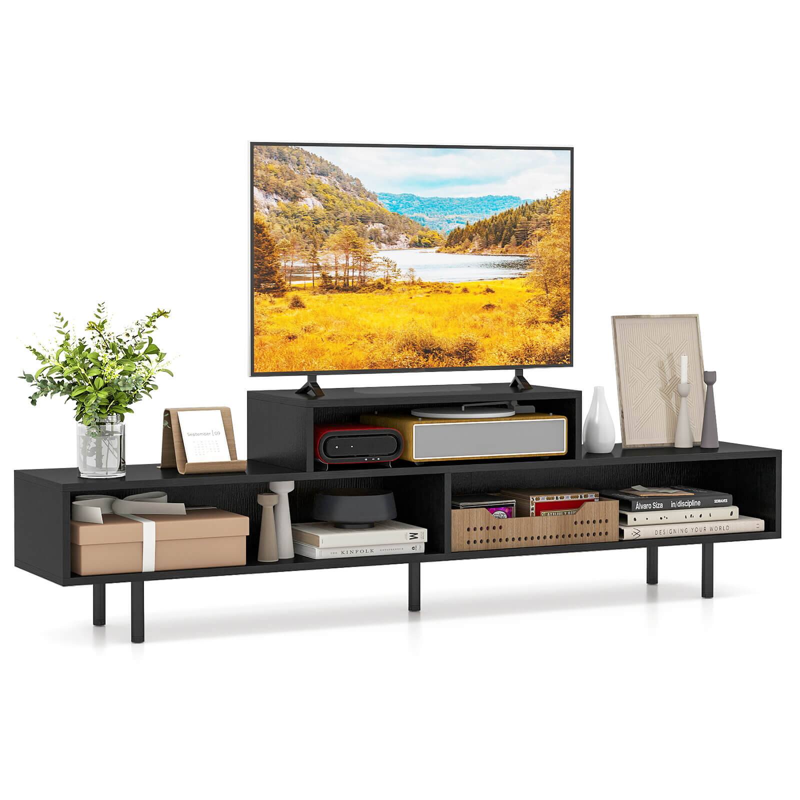 Costway - 3 Cubby TV Stand for TVs up to 70" Entertainment Center Media TV Console Table - Black