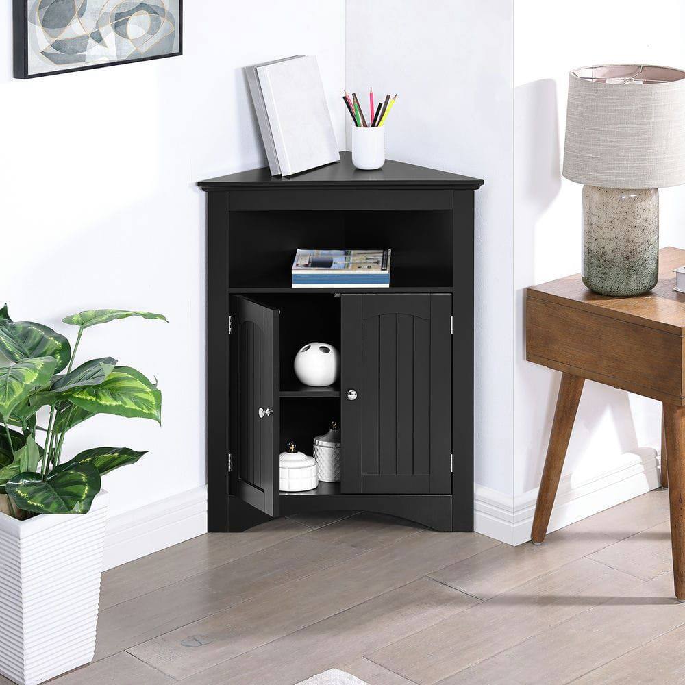 Alt View 5. Kadyn - Corner cabinet with Doors and Shelves, Free Standing Storage Cabinet for Kitchen, Living Room, Bathroom, Black - Black.