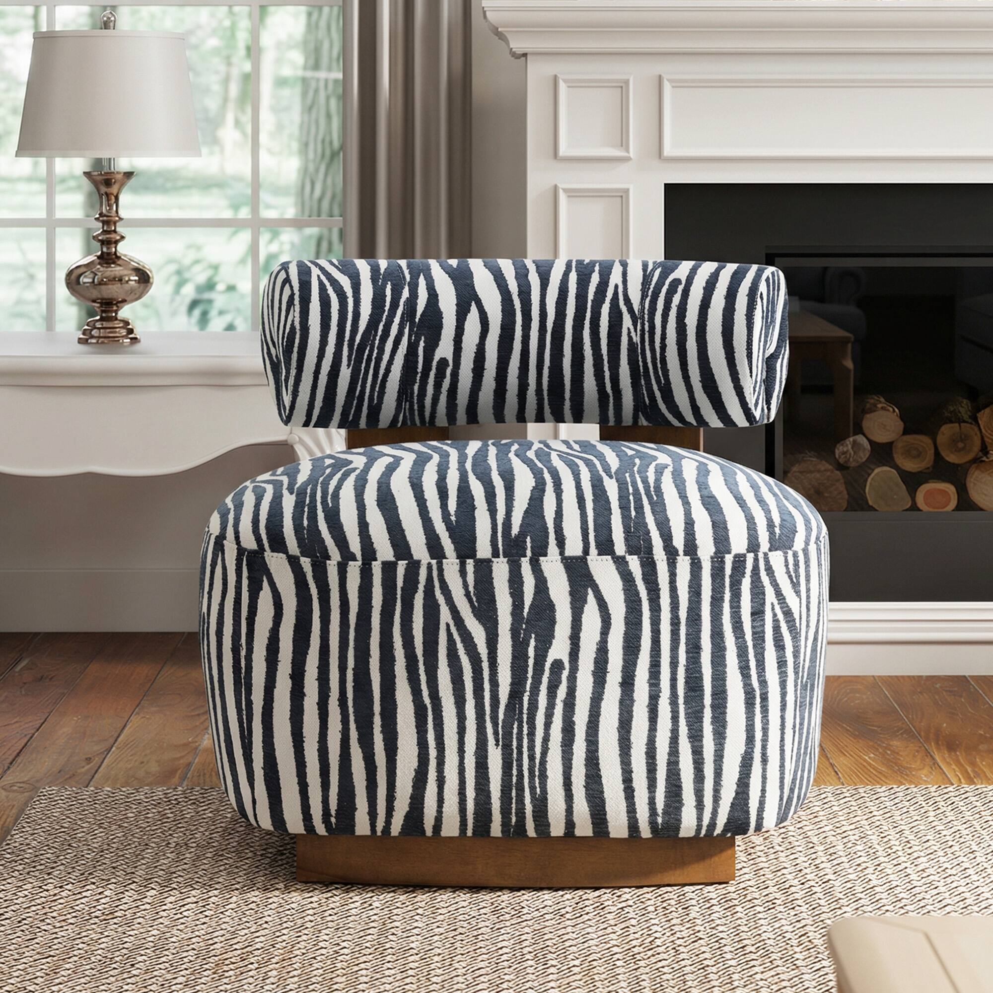 Front. Anysun - Anysun Zebra-Striped Chenille Fabic Low Cylindrical Backrest Armchair with High-Quality Foam Cushion - Midnight Blue.