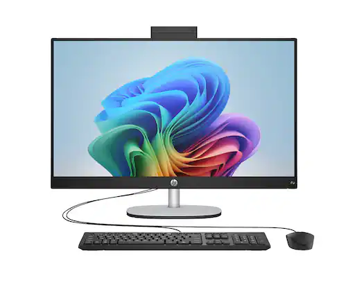 Front. HP - HP Essential All-in-One Computer 27" FHD AMD Ryzen AI 7, 16 GB;512 GB SSD - Jet black.