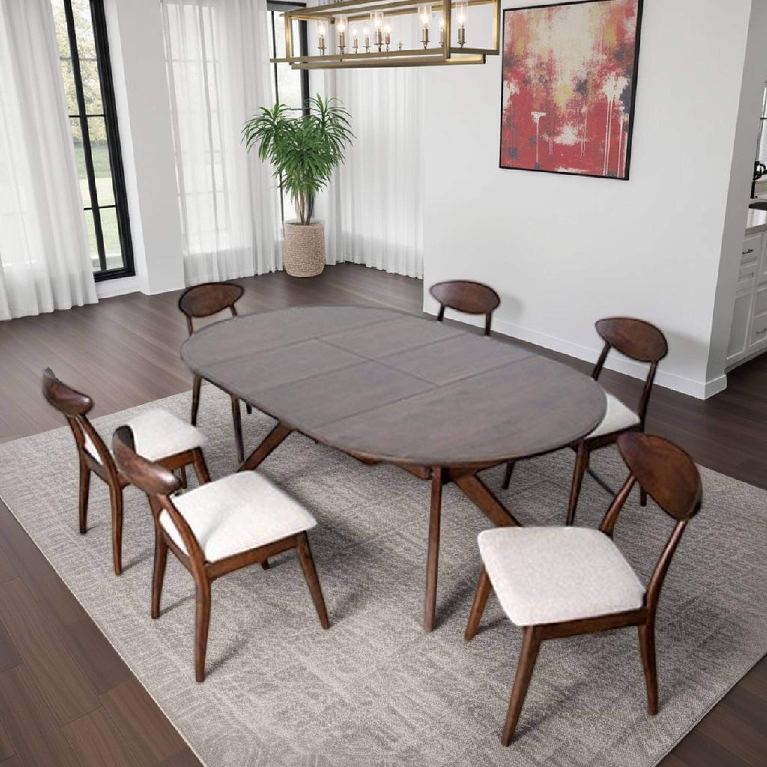 Alt View 5. Manhattan Lane - Mikie 47-79 Inch Dining Table, Extendable Brown Full Solid Wood Top - Walnut Brown.