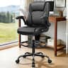 Brick Attic - Executive Tall Drafting Chair, Ergonomic Leather Office Chair with Flip-Up Armrest, Adjustable Height Desk Chair - Black