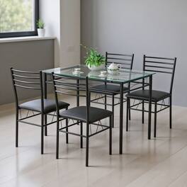 Kadyn - Dining Room Table SetDining Table Set5 Pieces Dining Set with Tempered Glass Top Table and 4 Upholstered Chairs - Black