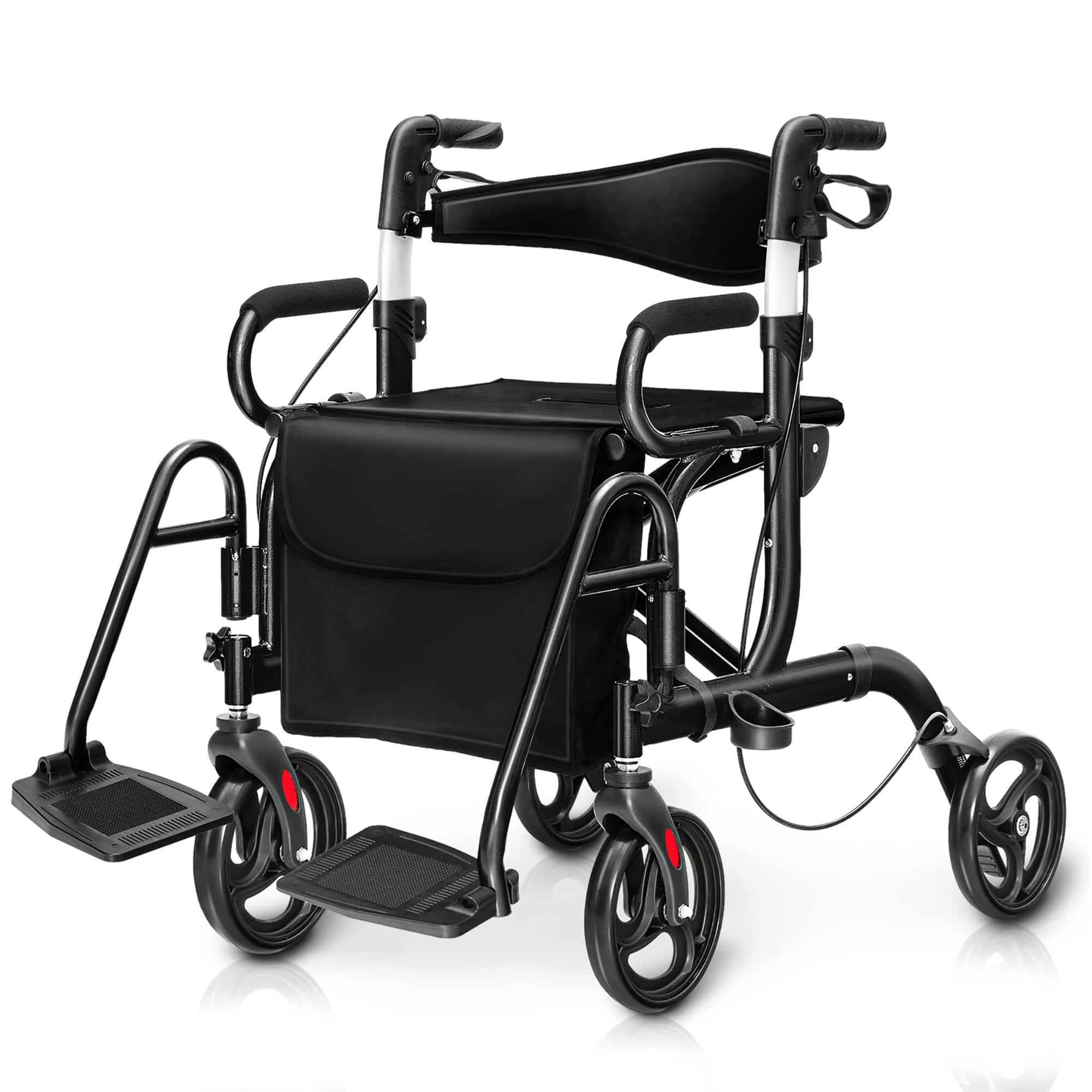 Front. Costway - Costway Rollator Walker with Seat Folding Walker with 8-inch Wheels Supports up to 350lbs Black - Black.