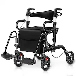 Costway - Rollator Walker with Seat Folding Walker with 8-inch Wheels Supports up to 350lbs - Black