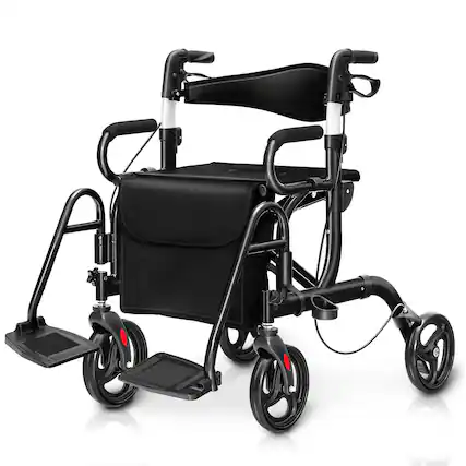 Front. Costway - Costway Rollator Walker with Seat Folding Walker with 8-inch Wheels Supports up to 350lbs Black - Black.