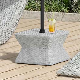 SUNJOY - 16” Square Outdoor Wicker Side Table with Umbrella Hole, Combination Umbrella Stand Side Table, Grey - Gray