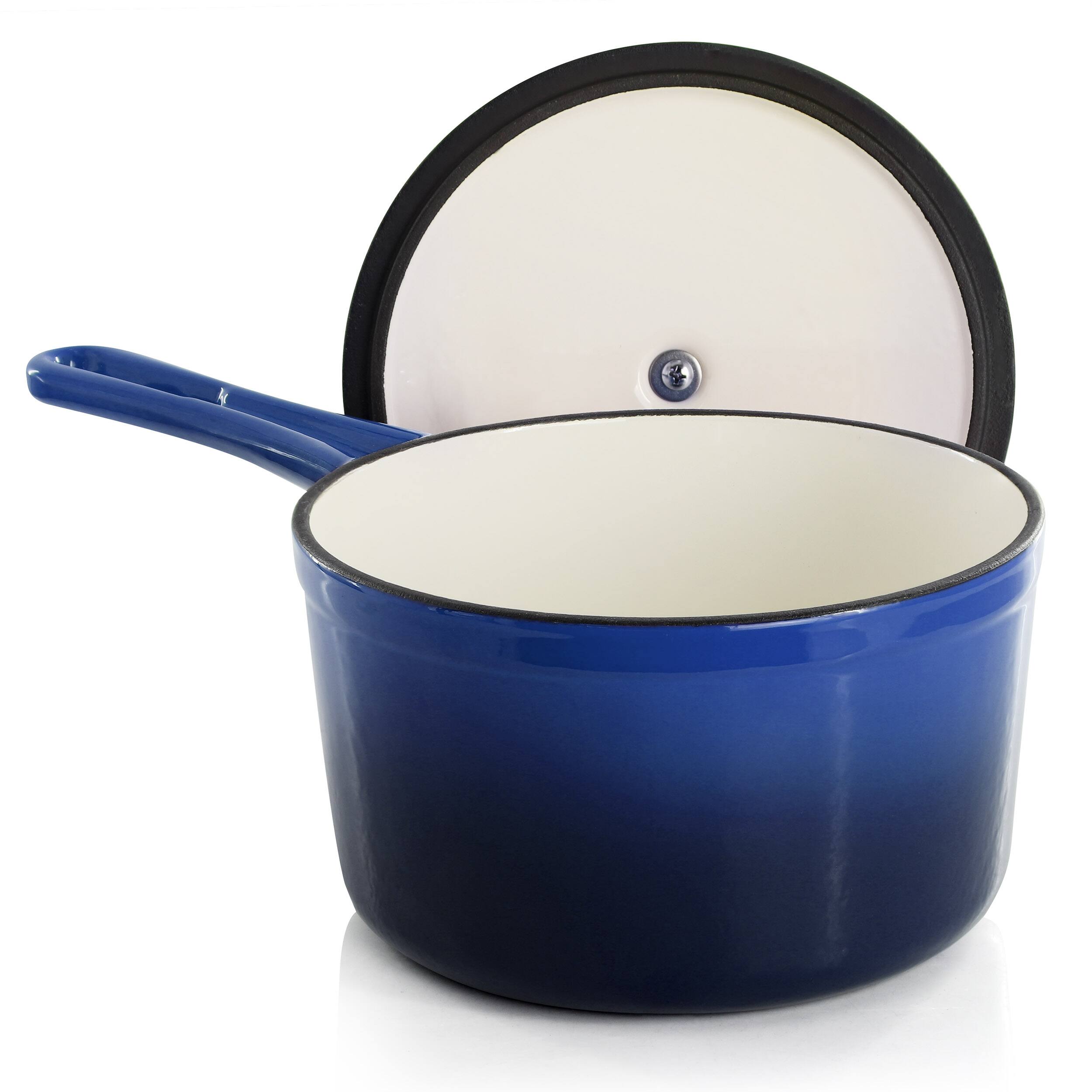 Alt View 2. Mega Chef - MegaChef 2 Quart Enameled Cast Iron Sauce Pan in Gradient Dark Blue - Dark Blue.
