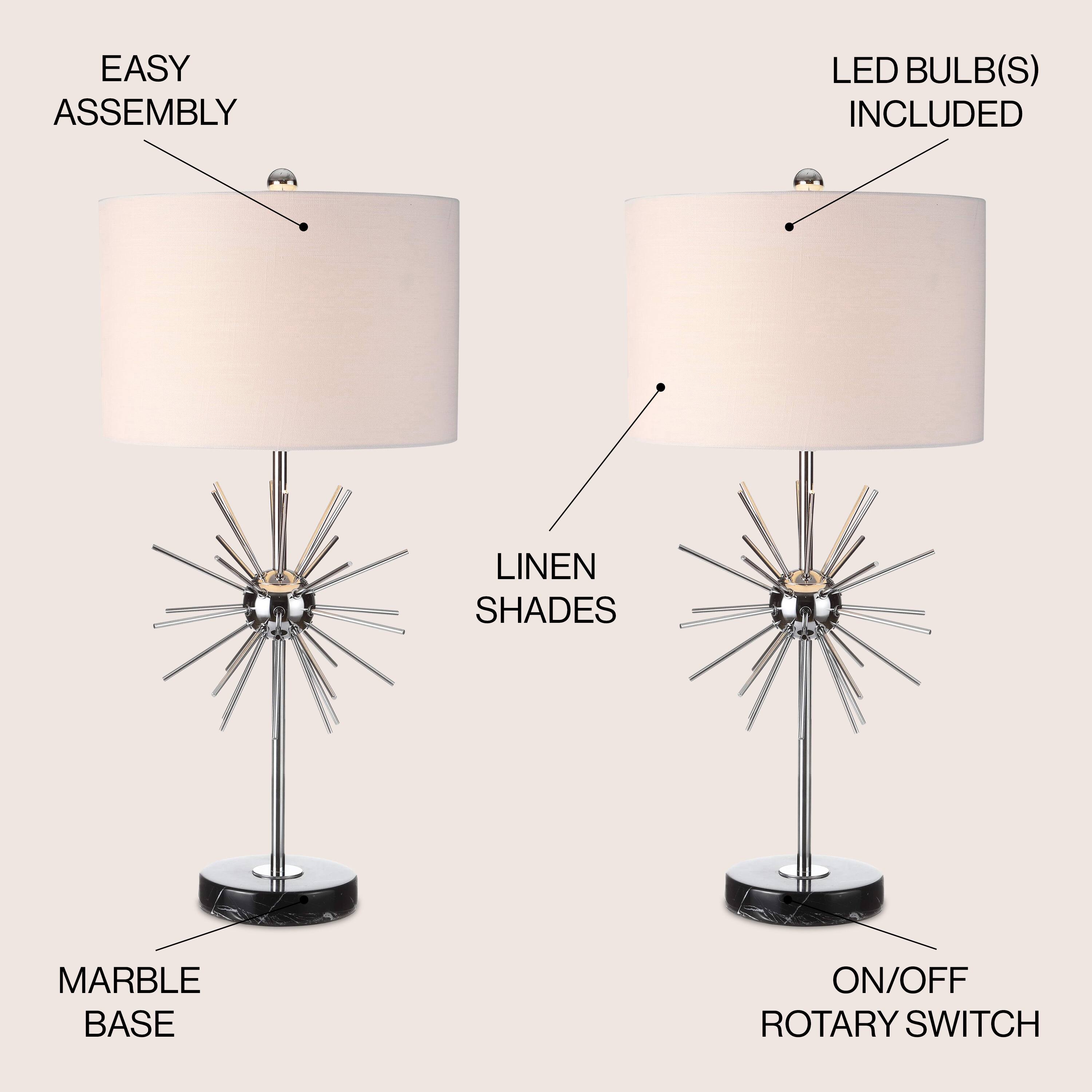 EASY ASSEMBLY  
LED BULB(S) INCLUDED  
LINEN SHADES  
MARBLE BASE  
ON/OFF ROTARY SWITCH
