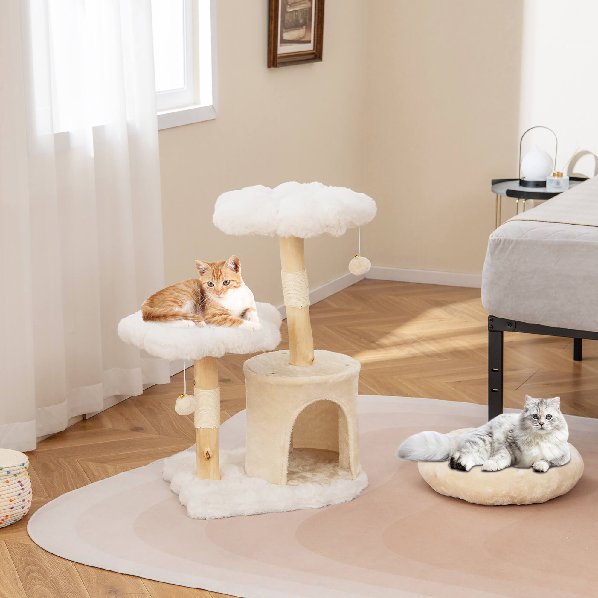 Alt View 1. Gymax - Gymax Cute Solid Wood Cat Tree Natural Branch Modern Flower Cat Tower w/Soft Long.