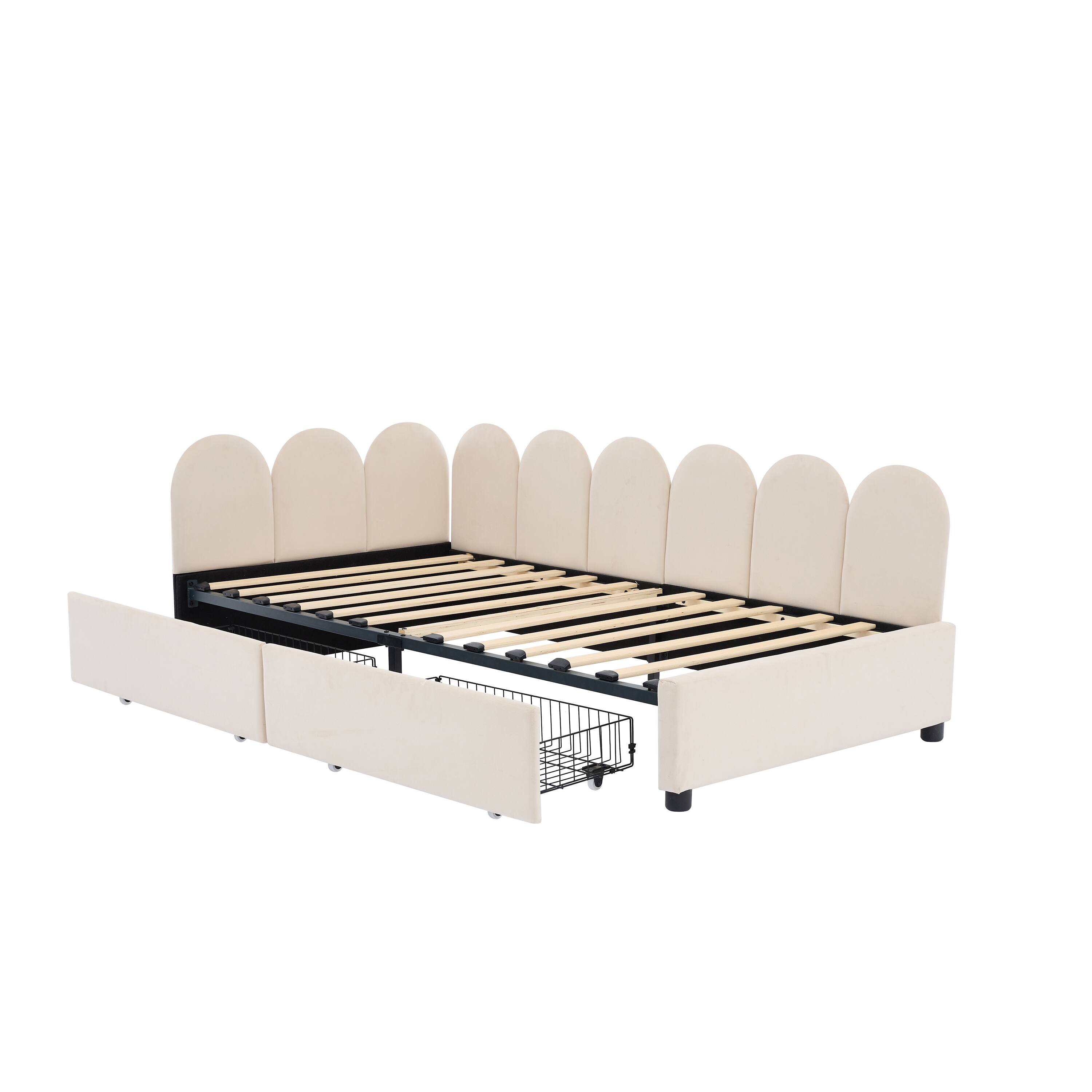 Alt View 4. Tiramisubest - Twin size Upholstered Daybed with 2 Drawers, Velvet Sofabed with Soft Fabric Headboard, No Box-spring Needed, Beige - Beige.